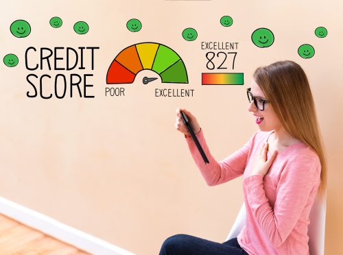 Woman looking at her credit score