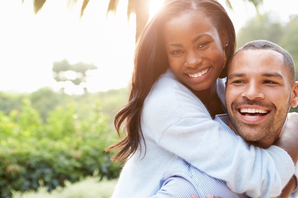 Happy couple going to apply for a mortgage