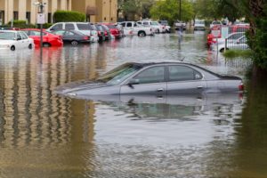 Car under water during a flood